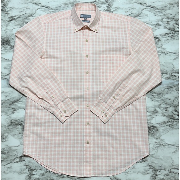 Hickey Freeman Other - Hickey Freeman‎ Men's Shirt Size M Pink White Check Button Up Long Sleeve Pocket